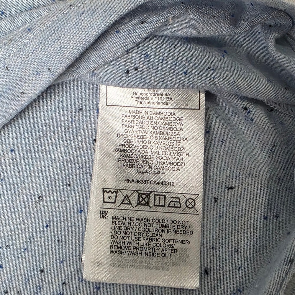 Adidas Graphic T-Shirt Women Small Blue Speckled Neps Distressed Logo Relaxed - Picture 6 of 11